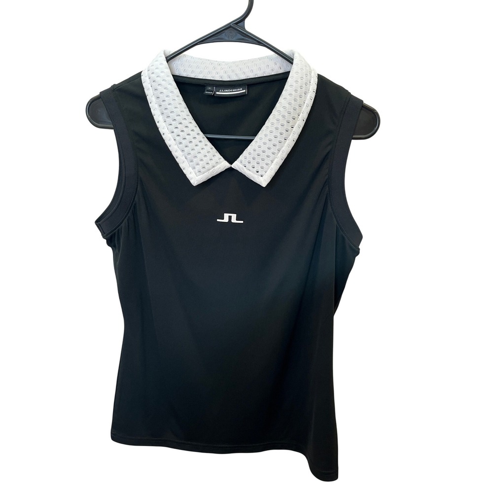 J.Lindeberg Yuri Sleeveless Golf Top Black White Mesh Collar GWJT05515 Womens M‎